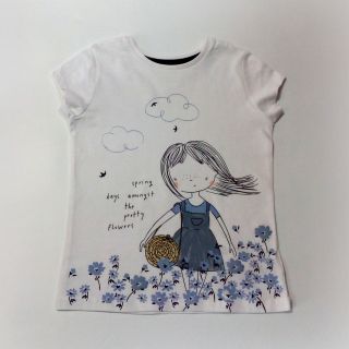Бяла тениска с момиче и цветя MR9028