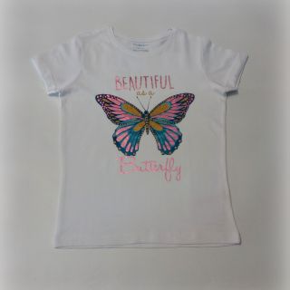 Бяла тениска с пеперуда и надпис GPM7816