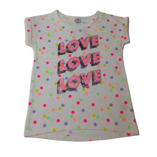 Бяла тениска на цветни точки LOVE TU9036