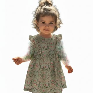 Зелена рокля с цветя и еднорози GMAT1248-1