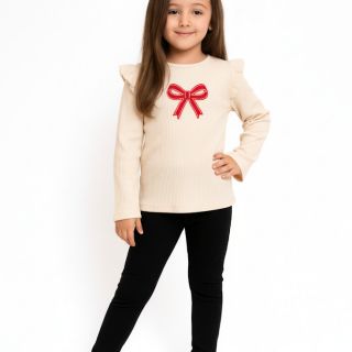 Бежова блуза с панделка GHM1309-2