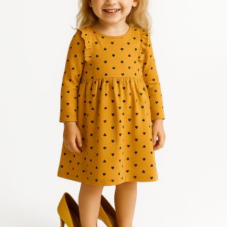 Рокля в цвят горчица със сърчица GMAT1161 Рокля в цвят горчица със сърчица GMAT1161