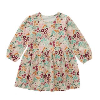 Бежова рокля с цветя и животни  GMAT1279-1 Бежова рокля с цветя и животни  GMAT1279-1