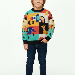 Цветен пуловер с ракета и животни DNX1235 Цветен пуловер с ракета и животни DNX1235