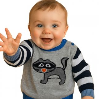 Сив пуловер с енот WHMM2006 Сив пуловер с енот WHMM2006