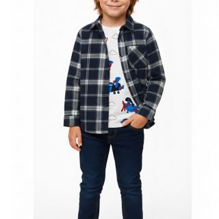 Карирана бархетна риза в тъмносиньо DPM701