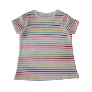 Бяла тениска на цветно райе GGE158-1